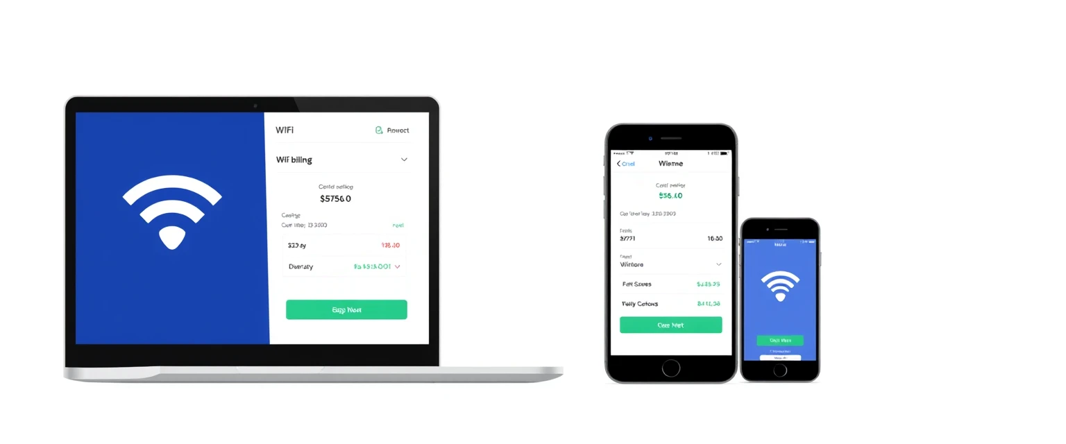 WiFi Billing System interface on laptop and mobile devices